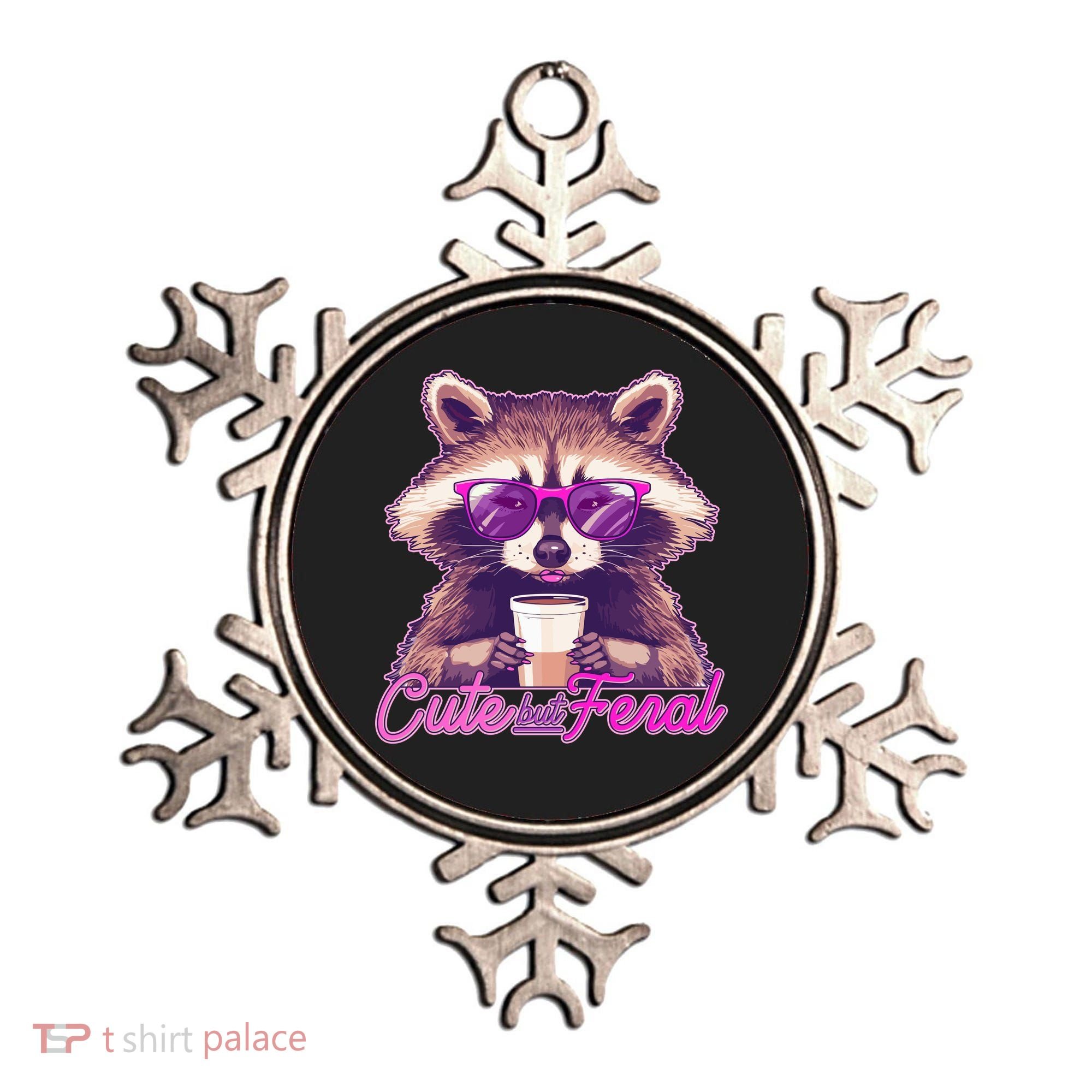 Funny Cute But Feral Coffee Raccoon Ornament
