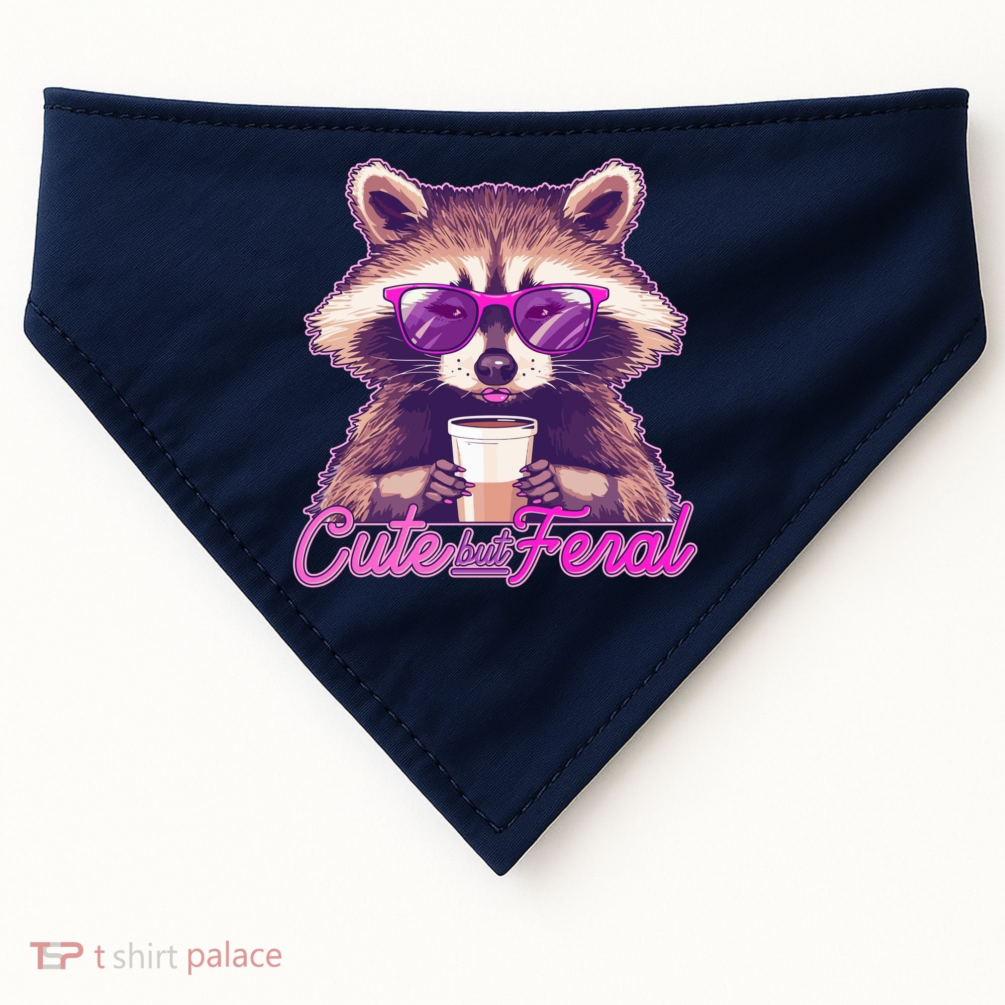 Funny Cute But Feral Coffee Raccoon USA-Made Doggie Bandana