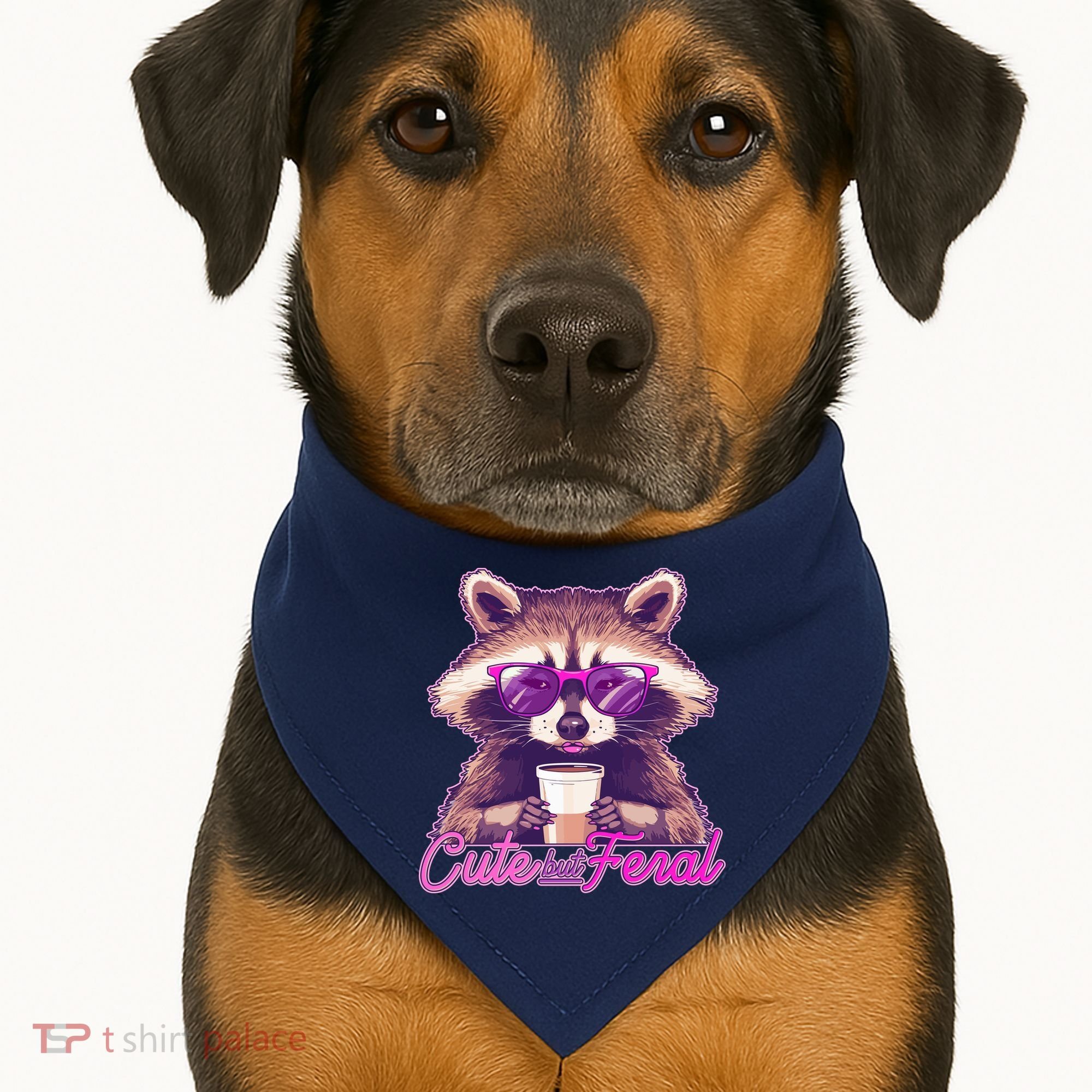 Funny Cute But Feral Coffee Raccoon USA-Made Doggie Bandana