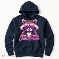 Funny Cute But Feral Coffee Raccoon Hoodie thumb 0