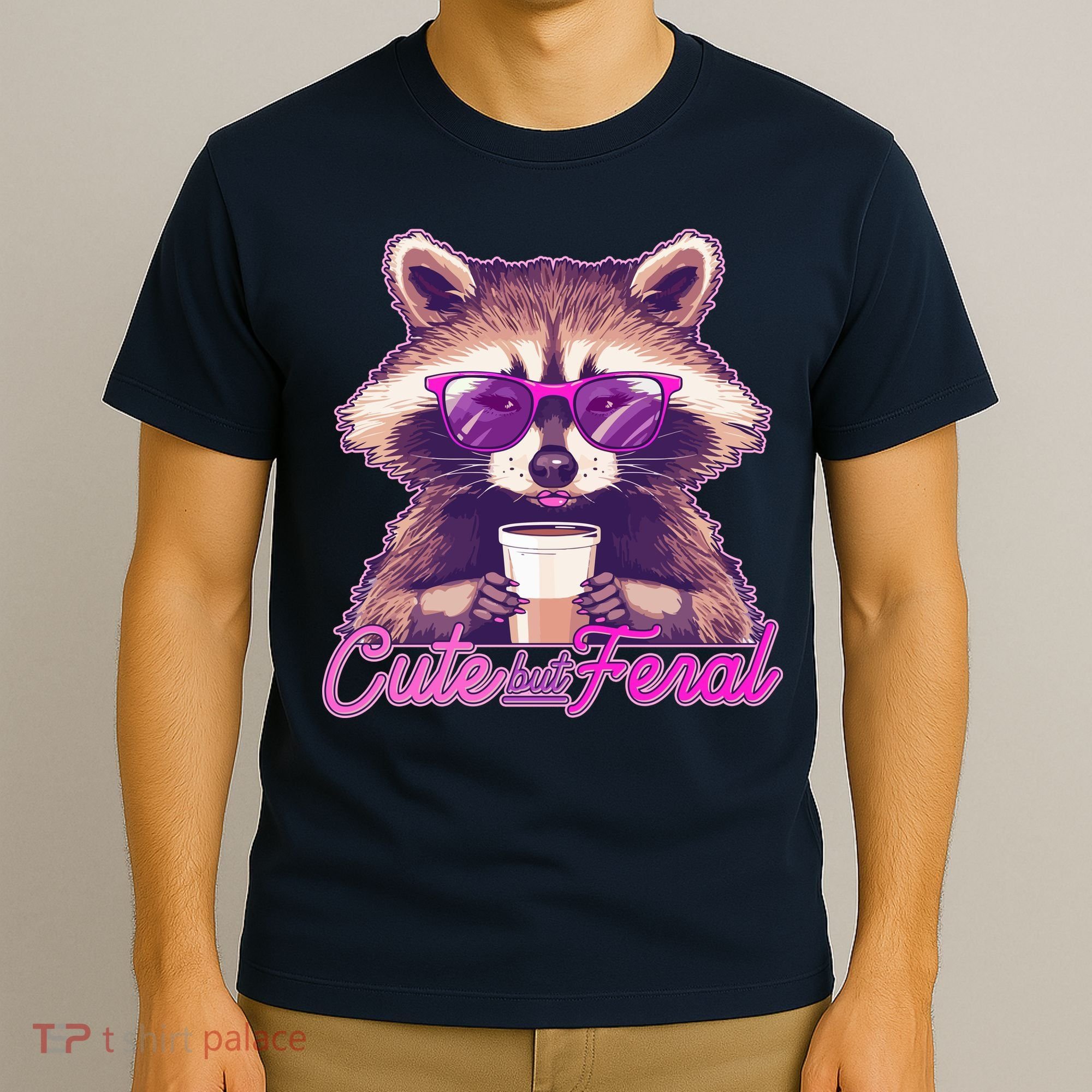 Funny Cute But Feral Coffee Raccoon T-Shirt
