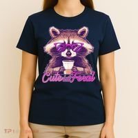 Funny Cute But Feral Coffee Raccoon T-Shirt thumb 4