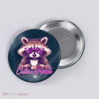 Funny Cute But Feral Coffee Raccoon Button thumb 0
