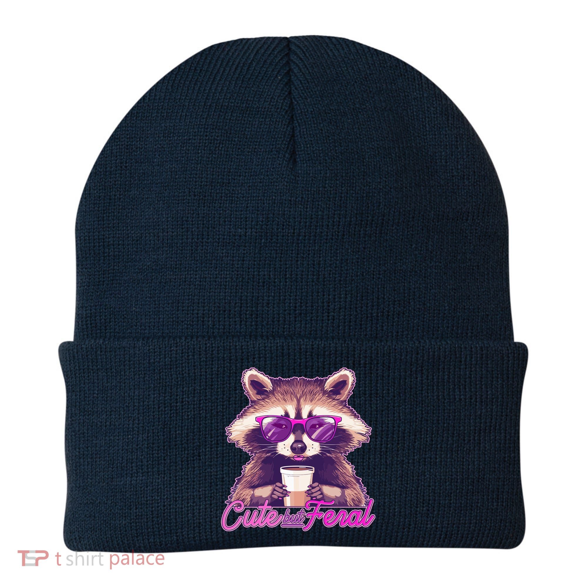 Funny Cute But Feral Coffee Raccoon Beanie