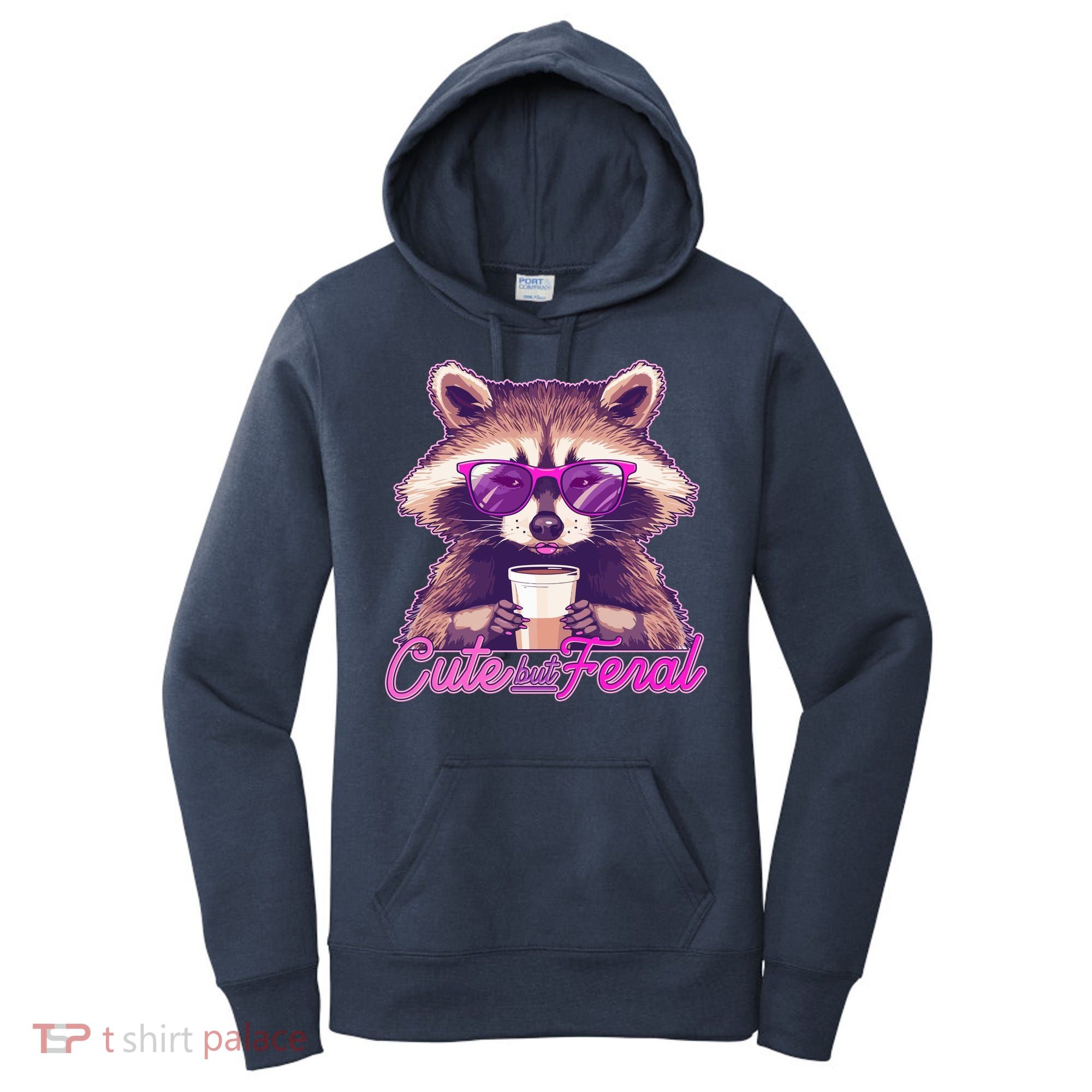 Funny Cute But Feral Coffee Raccoon Women's Hoodie