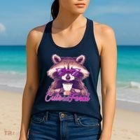 Funny Cute But Feral Coffee Raccoon Women's Tank Top thumb 2