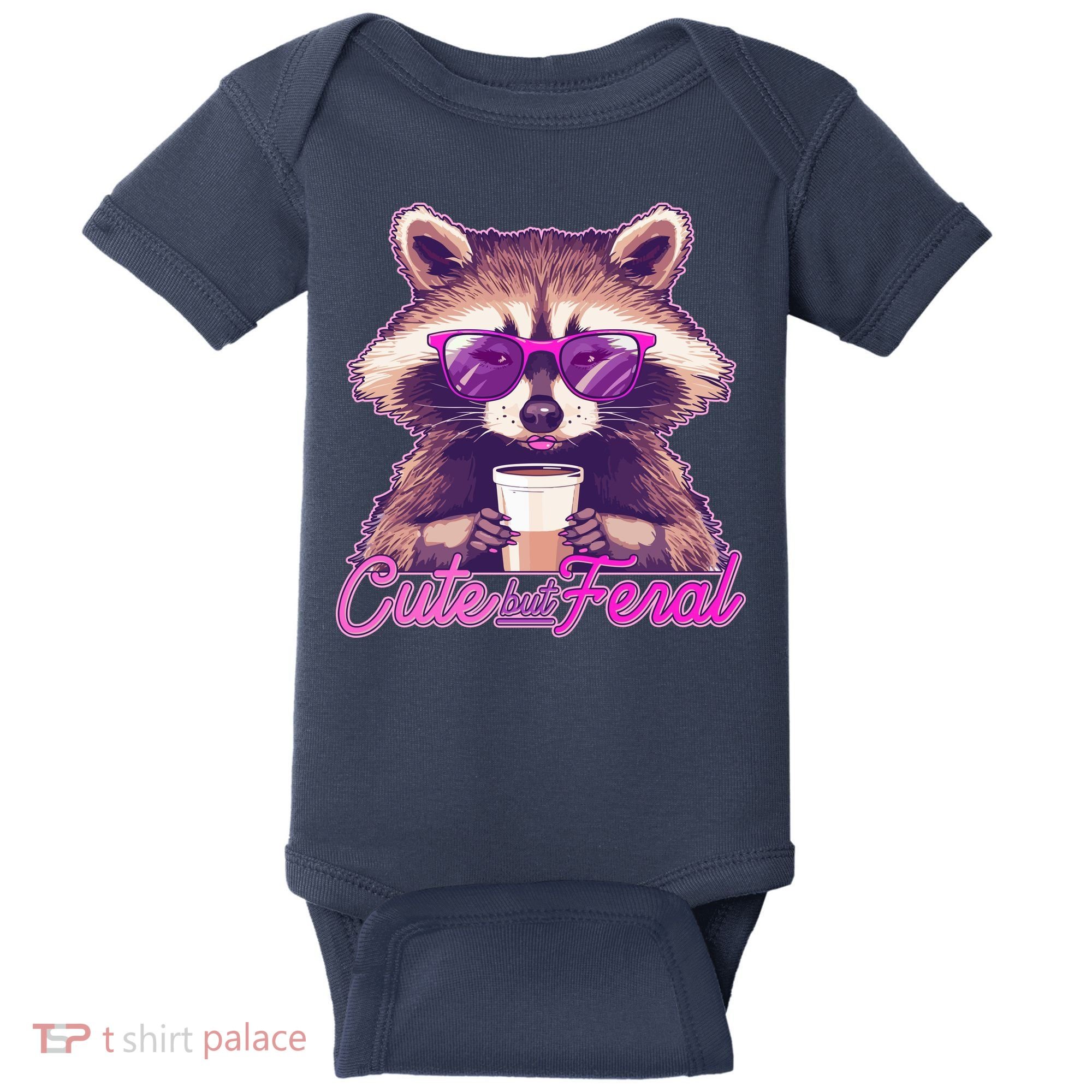 Funny Cute But Feral Coffee Raccoon Baby Bodysuit