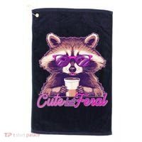 Funny Cute But Feral Coffee Raccoon Golf Towel thumb 0