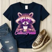 Funny Cute But Feral Coffee Raccoon Women's T-Shirt thumb 3