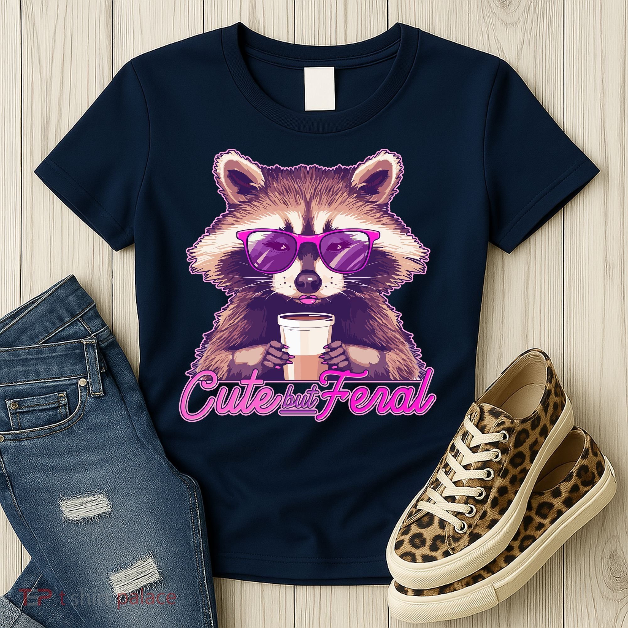 Funny Cute But Feral Coffee Raccoon Women's T-Shirt