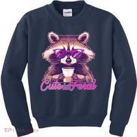 Funny Cute But Feral Coffee Raccoon Kids Sweatshirt thumb 0