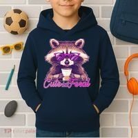 Funny Cute But Feral Coffee Raccoon Kids Hoodie thumb 2
