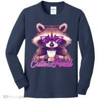 Funny Cute But Feral Coffee Raccoon Kids Long Sleeve Shirt thumb 0