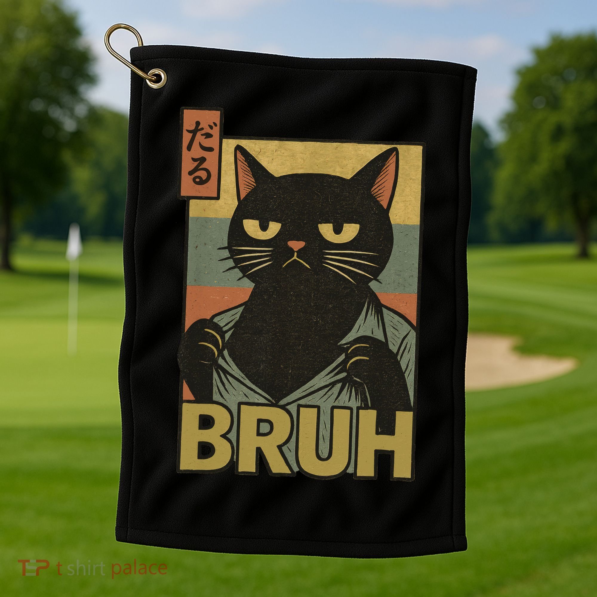 Funny Cat Bruh Meme Japanese Anime  Golf Towel