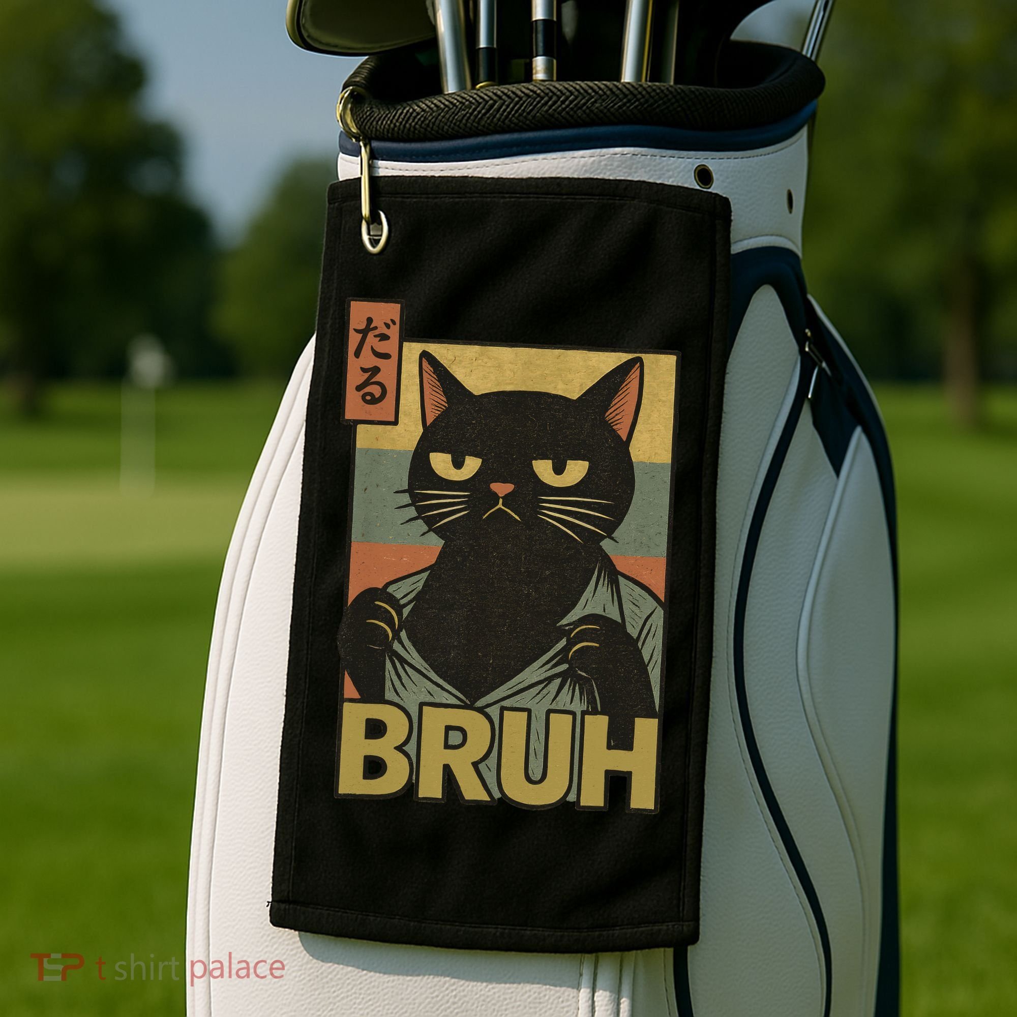 Funny Cat Bruh Meme Japanese Anime  Golf Towel