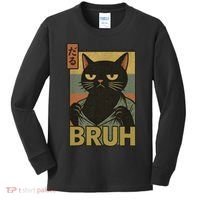 Funny Cat Bruh Meme Japanese Anime  Kids Long Sleeve Shirt thumb 0