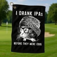 Funny Cat Beer IPA S For Women Funny Cat Lover Gift Golf Towel thumb 1
