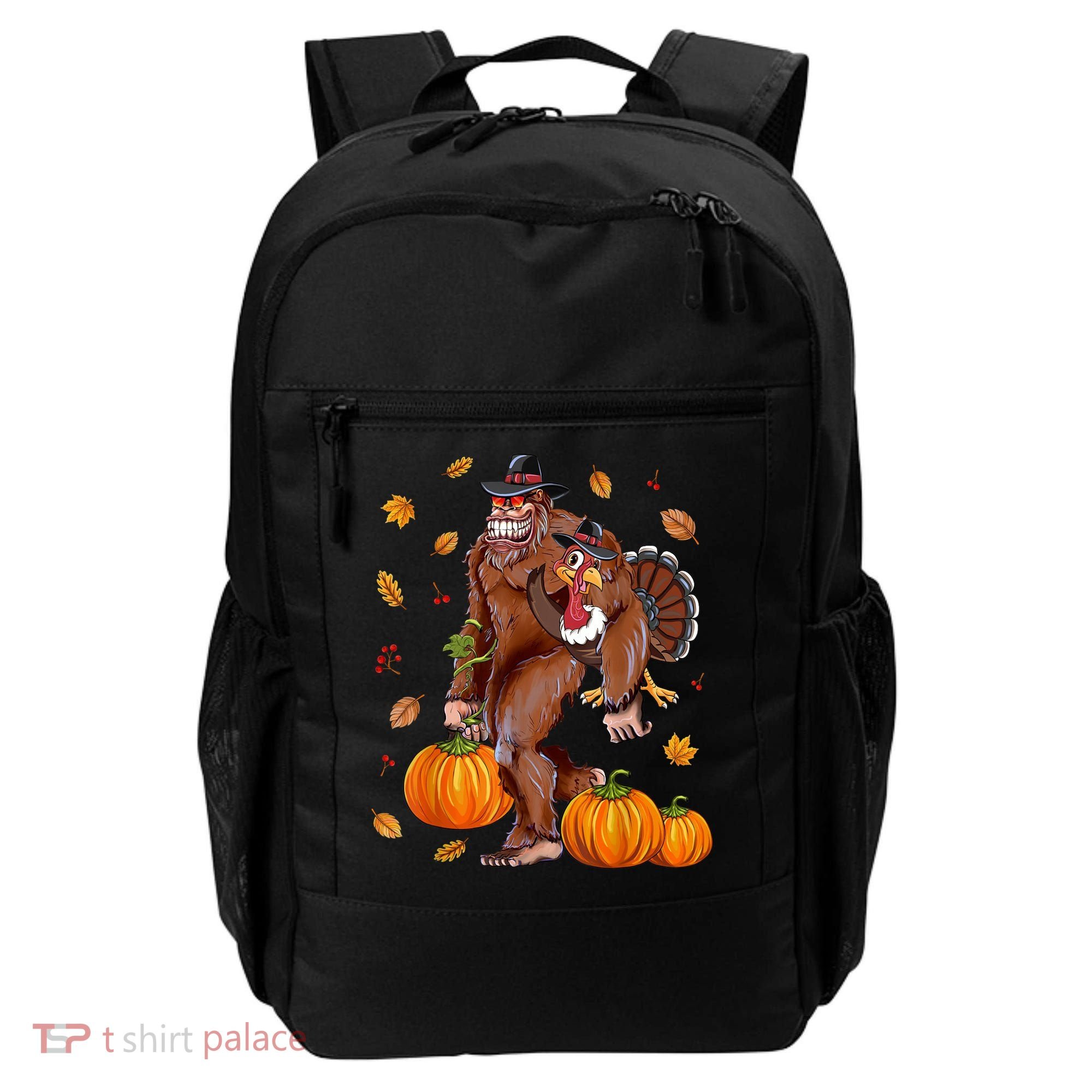Funny Cute Bigfoot Sasquatch Turkey Pumpkin Happy Thanksgiving Day Backpack