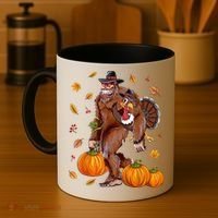 Funny Cute Bigfoot Sasquatch Turkey Pumpkin Happy Thanksgiving Day Coffee Mug thumb 4