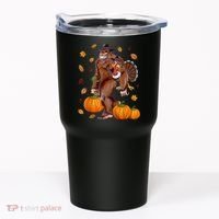 Funny Cute Bigfoot Sasquatch Turkey Pumpkin Happy Thanksgiving Day Tumbler thumb 0