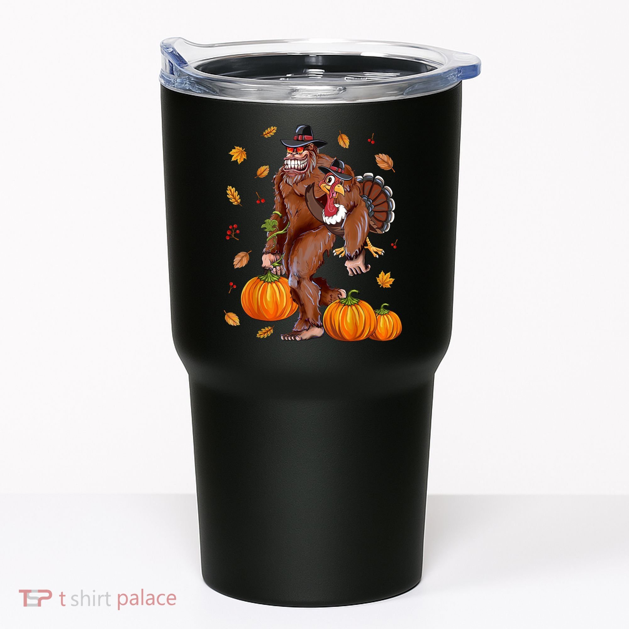 Funny Cute Bigfoot Sasquatch Turkey Pumpkin Happy Thanksgiving Day Tumbler