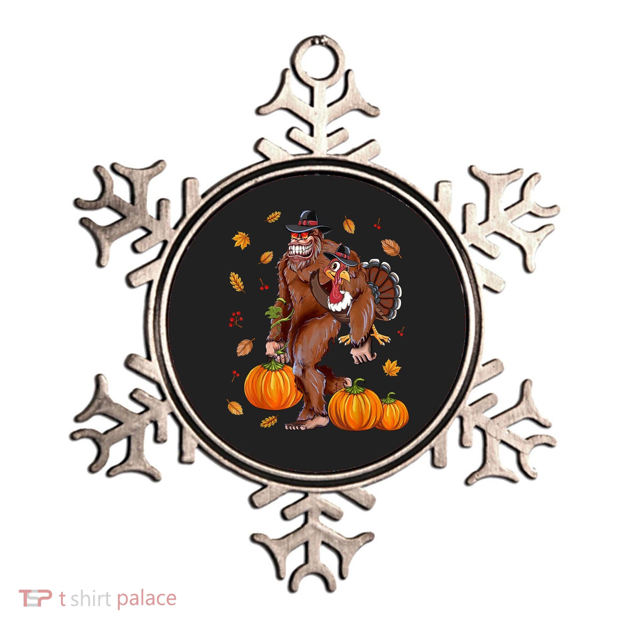 Funny Cute Bigfoot Sasquatch Turkey Pumpkin Happy Thanksgiving Day Ornament