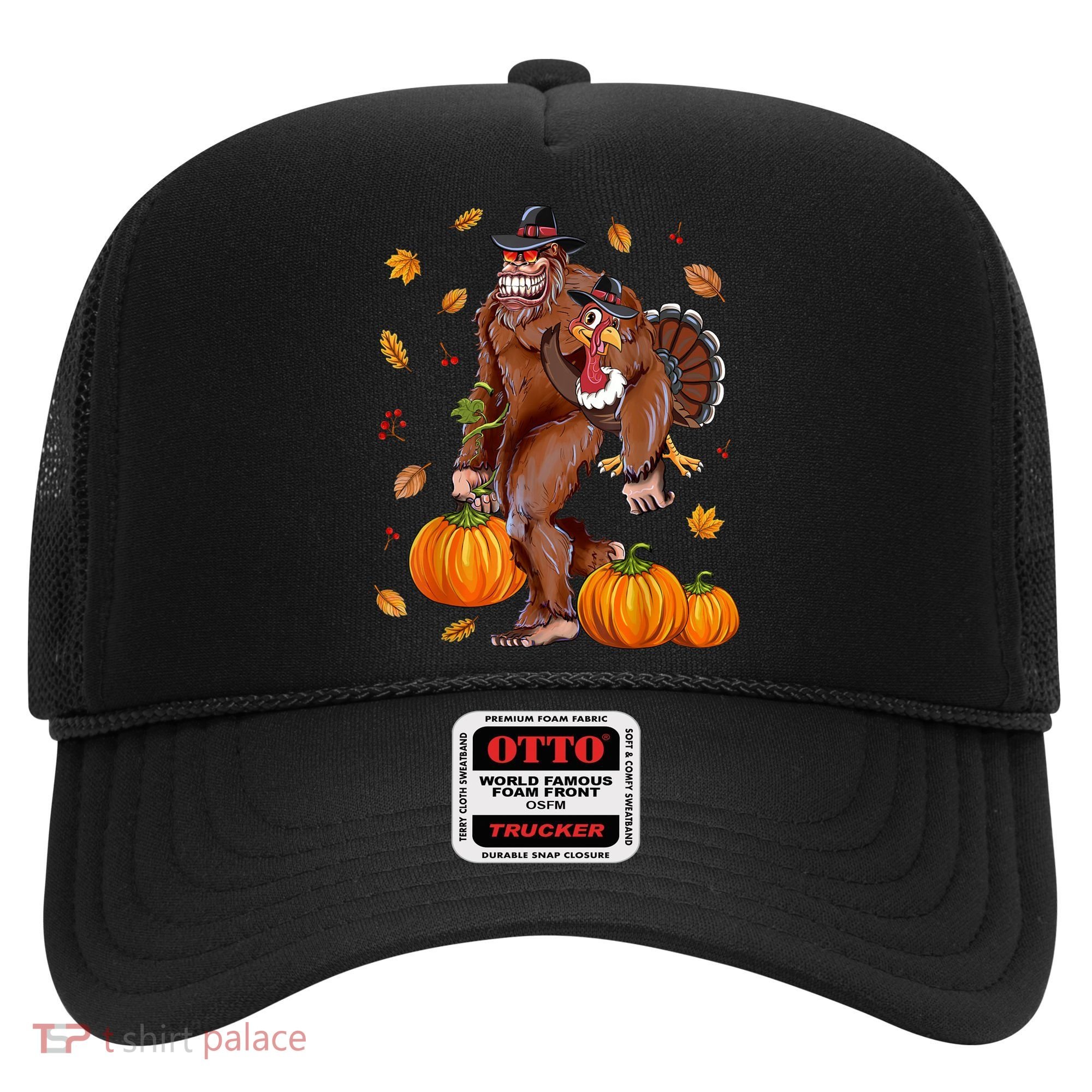 Funny Cute Bigfoot Sasquatch Turkey Pumpkin Happy Thanksgiving Day Hat