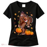 Funny Cute Bigfoot Sasquatch Turkey Pumpkin Happy Thanksgiving Day Women's T-Shirt thumb 0