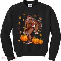 Funny Cute Bigfoot Sasquatch Turkey Pumpkin Happy Thanksgiving Day Kids Sweatshirt thumb 0