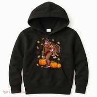 Funny Cute Bigfoot Sasquatch Turkey Pumpkin Happy Thanksgiving Day Kids Hoodie thumb 0