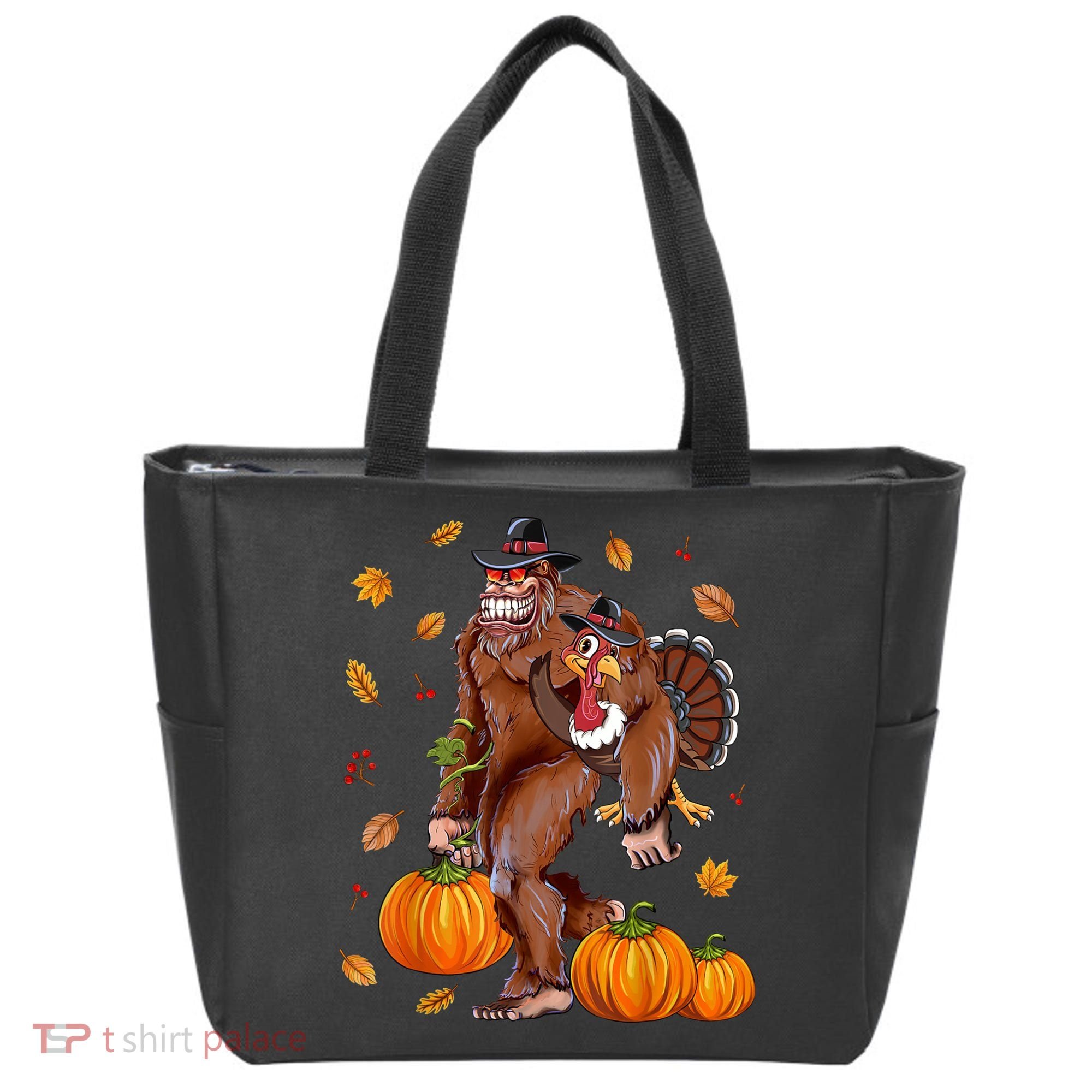 Funny Cute Bigfoot Sasquatch Turkey Pumpkin Happy Thanksgiving Day Tote Bag