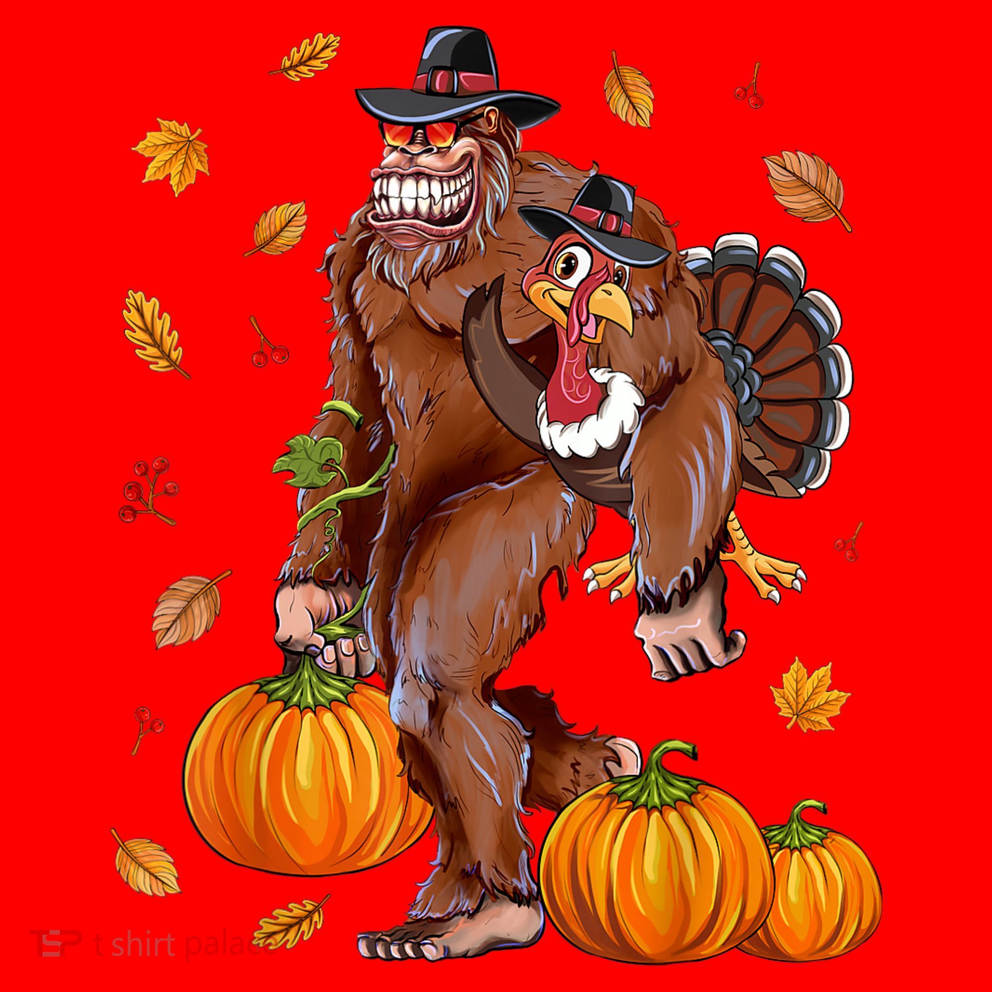 Funny Cute Bigfoot Sasquatch Turkey Pumpkin Happy Thanksgiving Day Santa Hat