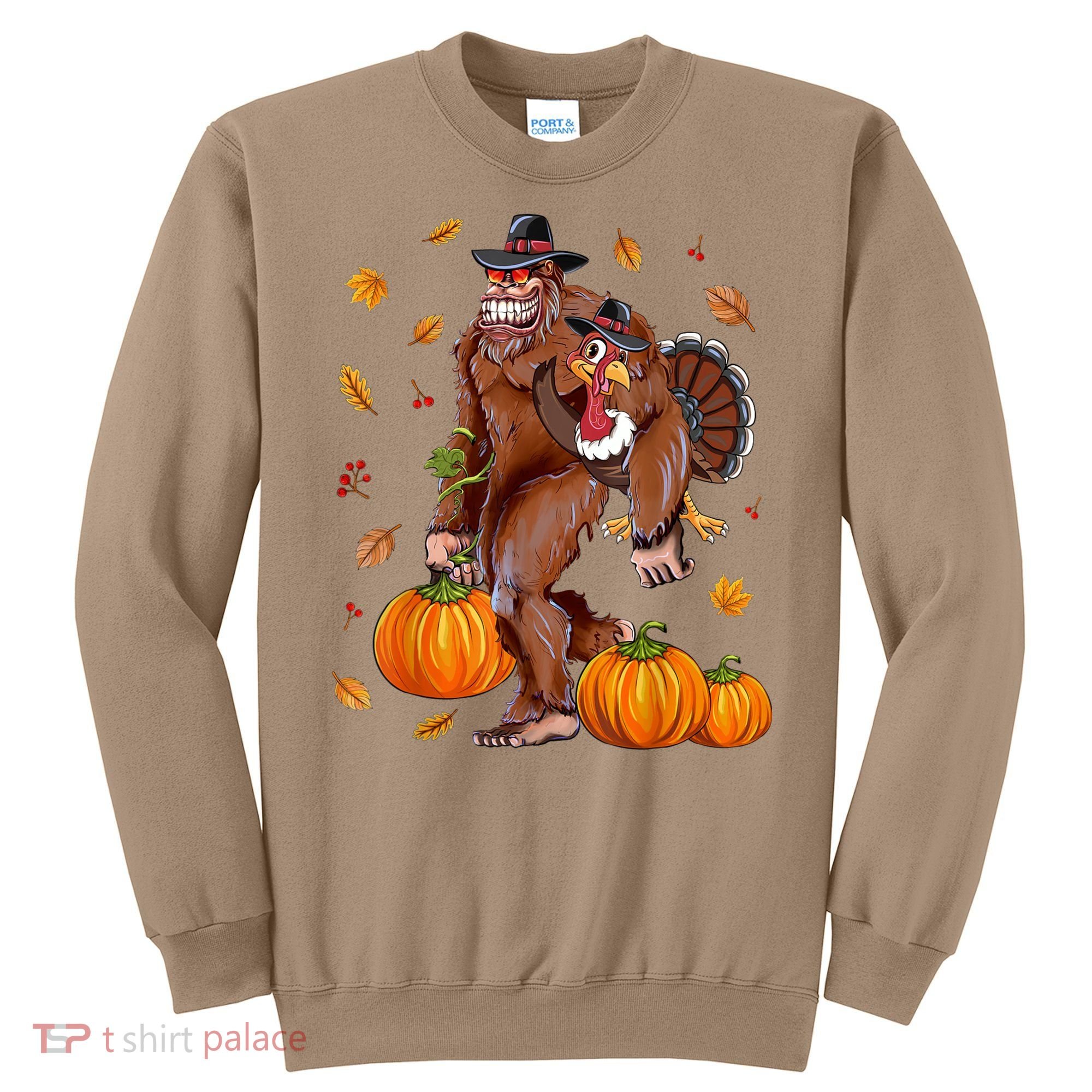 Funny Cute Bigfoot Sasquatch Turkey Pumpkin Happy Thanksgiving Day Sweatshirt