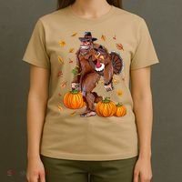 Funny Cute Bigfoot Sasquatch Turkey Pumpkin Happy Thanksgiving Day T-Shirt thumb 4