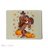Funny Cute Bigfoot Sasquatch Turkey Pumpkin Happy Thanksgiving Day Mousepad thumb 0