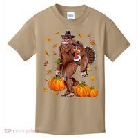 Funny Cute Bigfoot Sasquatch Turkey Pumpkin Happy Thanksgiving Day Kids T-Shirt thumb 0