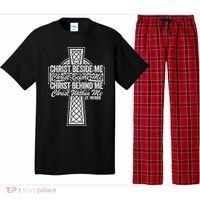 Funny Christ Beside Me Christ Before Me Christ Behind Me Pajama Set thumb 0
