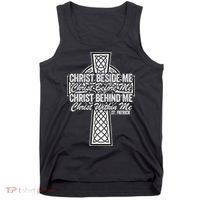 Funny Christ Beside Me Christ Before Me Christ Behind Me Tank Top thumb 0