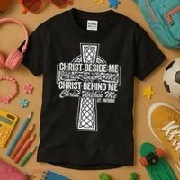Funny Christ Beside Me Christ Before Me Christ Behind Me Kids T-Shirt thumb 3
