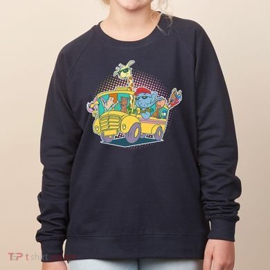 Funny Cool Back to School Animals School Bus Women's Sweatshirt