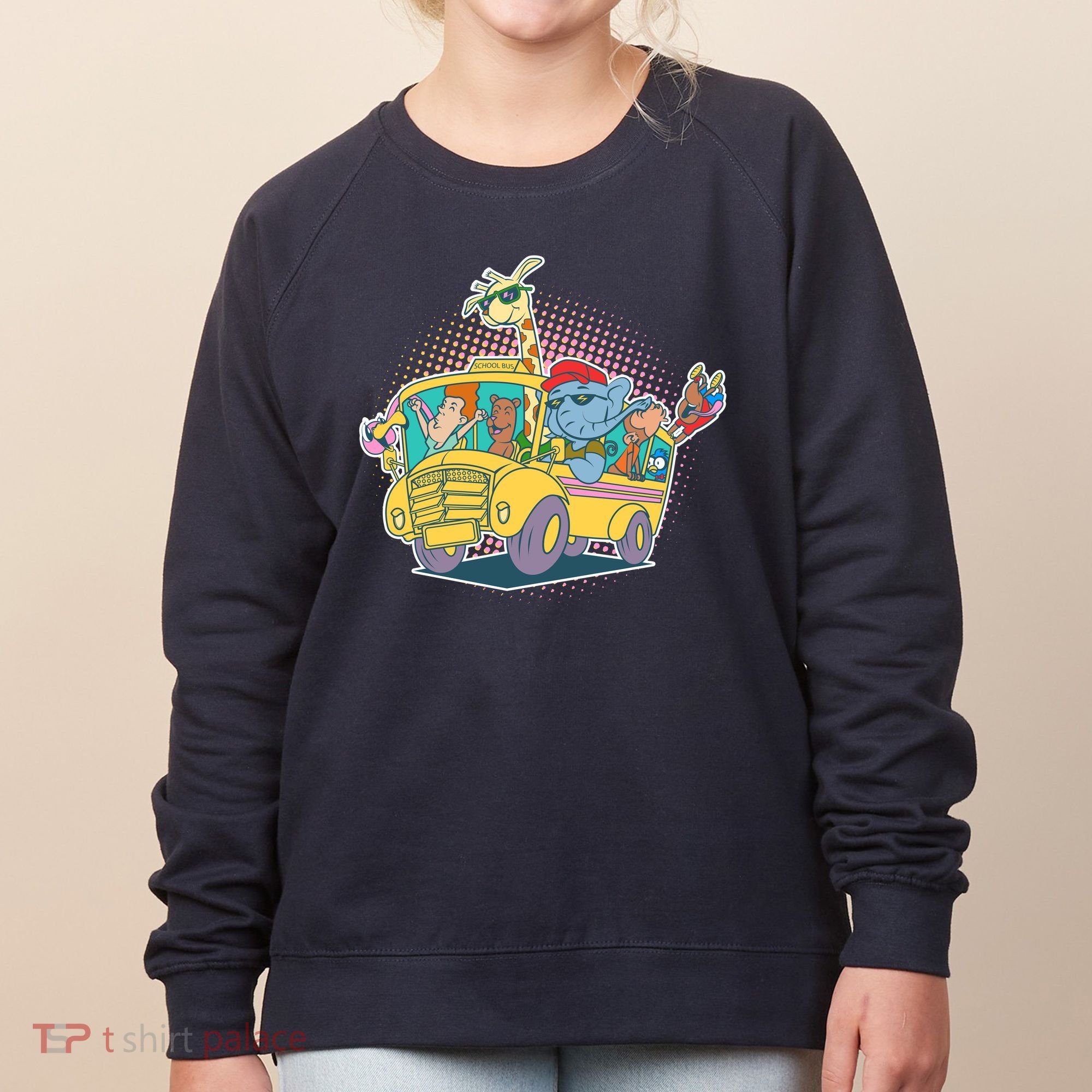 Funny Cool Back to School Animals School Bus Women's Sweatshirt