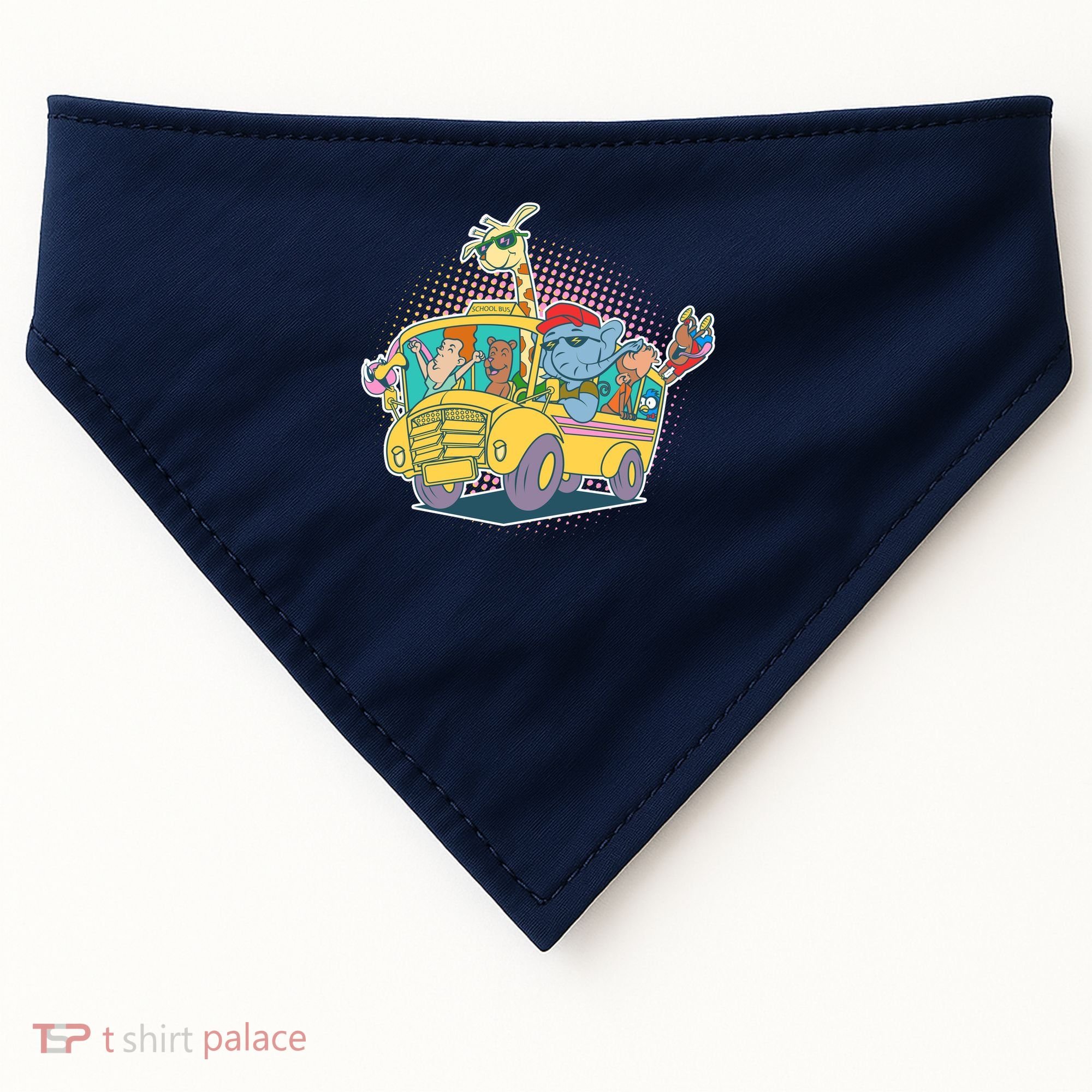 Funny Cool Back to School Animals School Bus USA-Made Doggie Bandana
