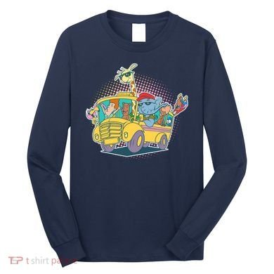 Funny Cool Back to School Animals School Bus Long Sleeve Shirt