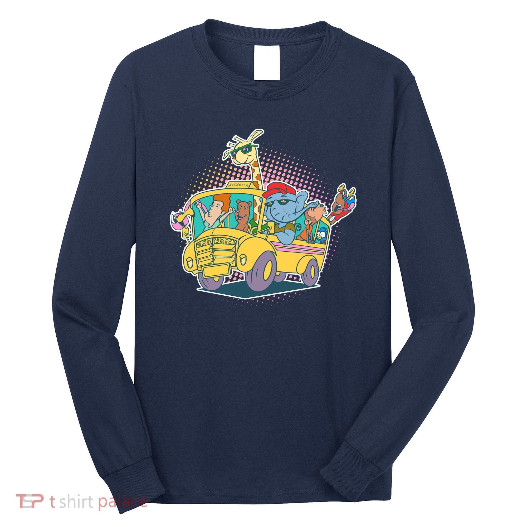 Funny Cool Back to School Animals School Bus Long Sleeve Shirt