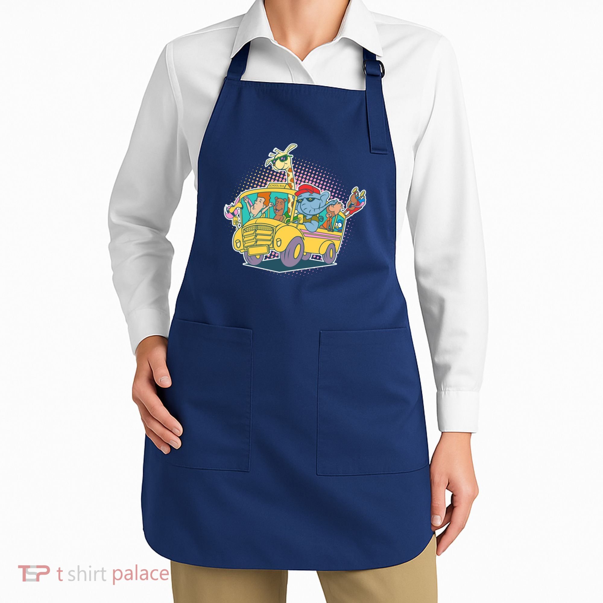 Funny Cool Back to School Animals School Bus Apron