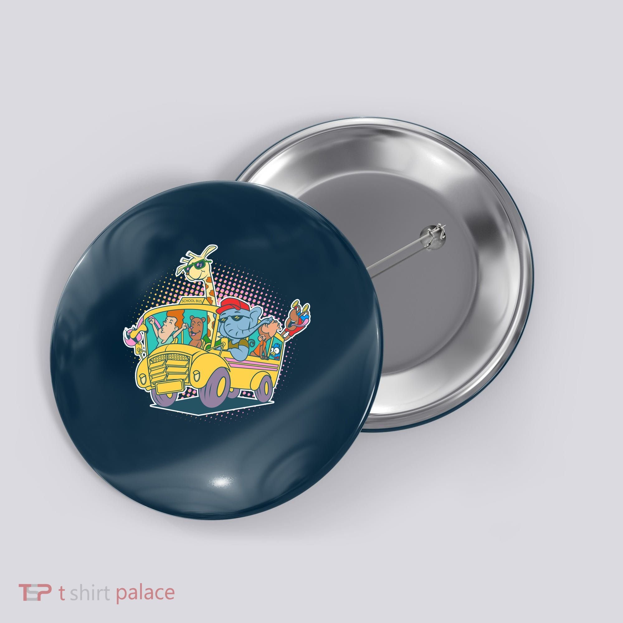 Funny Cool Back to School Animals School Bus Button
