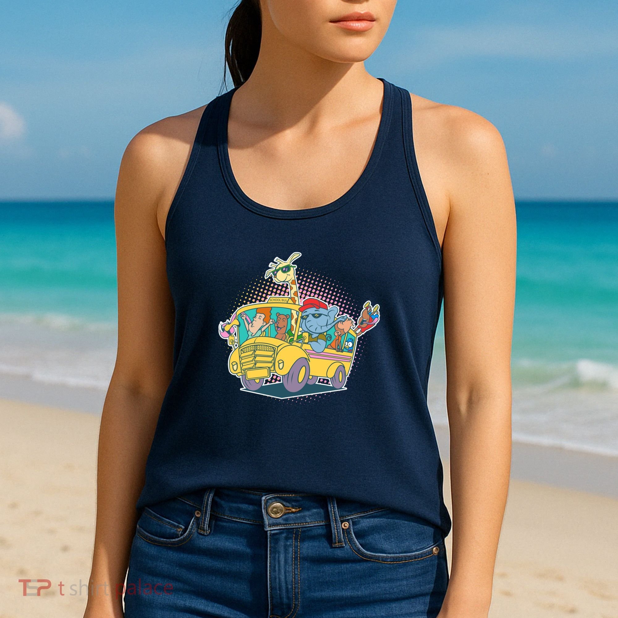 Funny Cool Back to School Animals School Bus Women's Tank Top