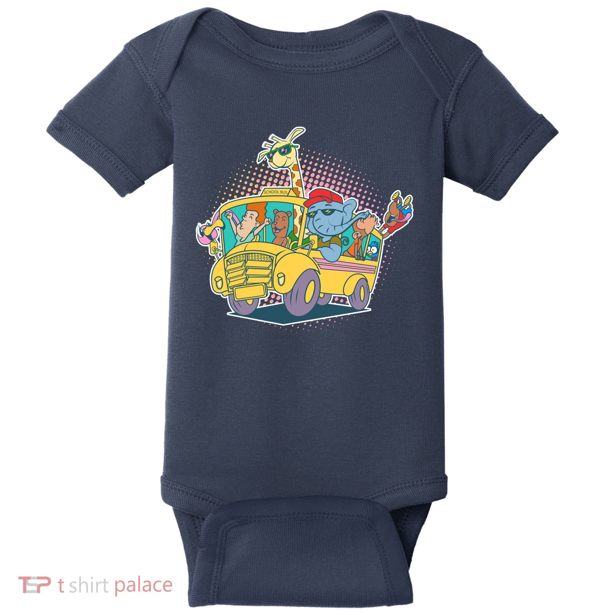Funny Cool Back to School Animals School Bus Baby Bodysuit