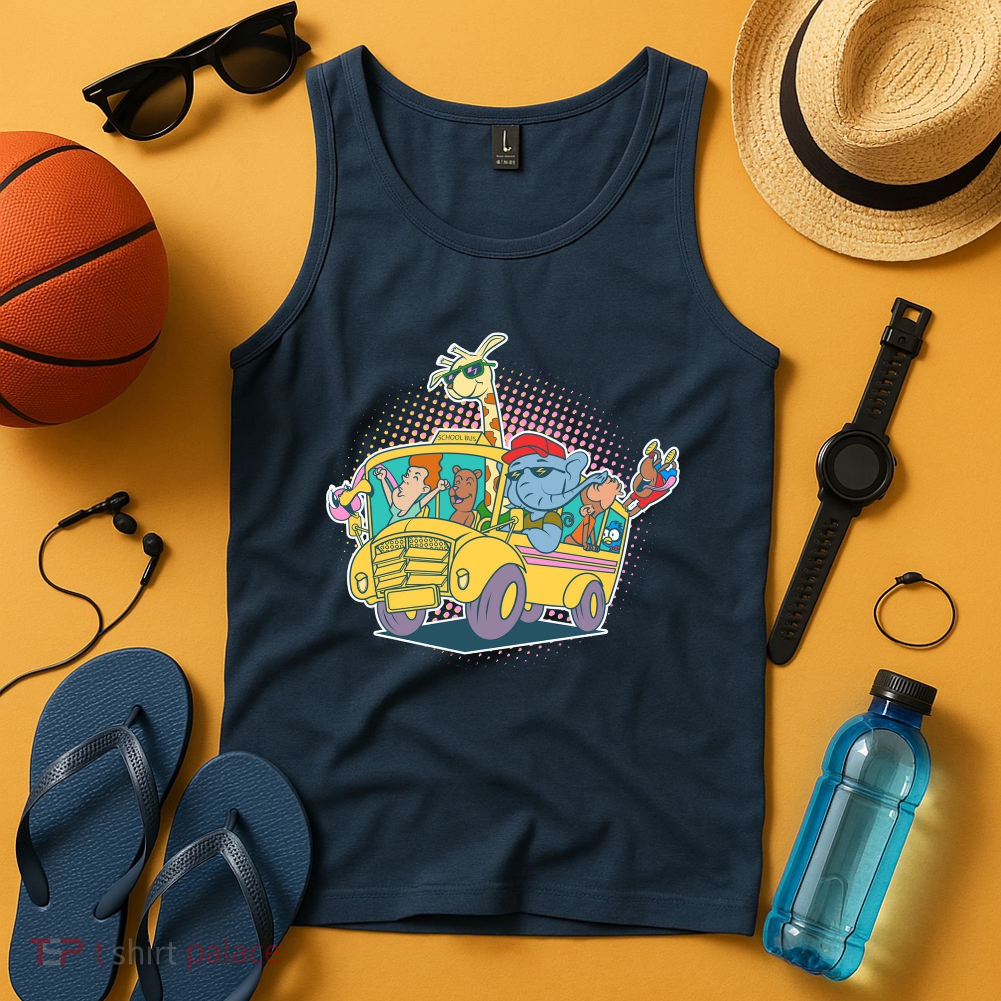 Funny Cool Back to School Animals School Bus Tank Top