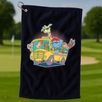 Funny Cool Back to School Animals School Bus Golf Towel thumb 1
